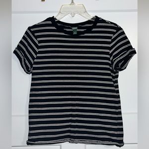 Black and White Wild Fable Striped Folded Sleeve Tee | Size XS